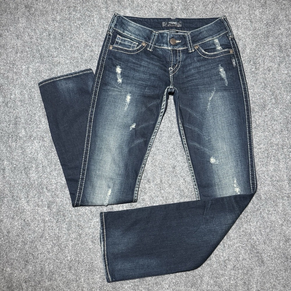 Silver Jeans Mckenzie Jeans Women Tag 29/32 Distressed W/ Flaps Faded Wash 30x33